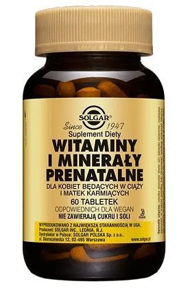 Solgar Witaminy i Minerały Prenatalne, dla kobiet w ciąży i matek karmiących, 60 tabletek