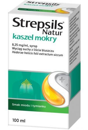 Strepsils Natur kaszel mokry 8,25 mg/ml, syrop, smak miodu i tymianku, po 2 roku życia, 100ml