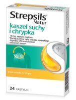 Strepsils Natur kaszel suchy i chrypka 10mg, smak miodu i cytryny, po 6 roku życia, 24 pastylki do ssania