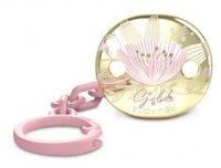 Suavinex, Gold Edition, łańcuszek do smoczka, różowy, 1 sztuka