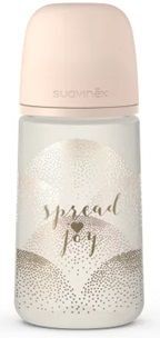 Suavinex, Spread Joy, butelka antykolkowa, średni przepływ, po 3 miesiącu, beżowe serce, 270ml