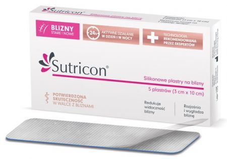 Sutricon, silikonowe plastry na blizny 3x10cm, 5 sztuk