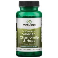 Swanson, Full Spectrum Valerian, Chamomile & Hops, kozłek, rumianek i chmiel, 60 kapsułek