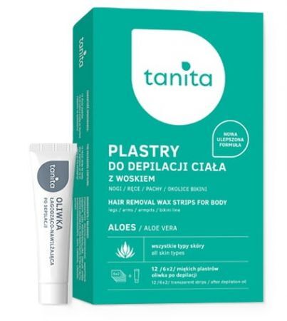 Tanita, plastry z woskiem do depilacji ciała, aloes, 12 sztuk