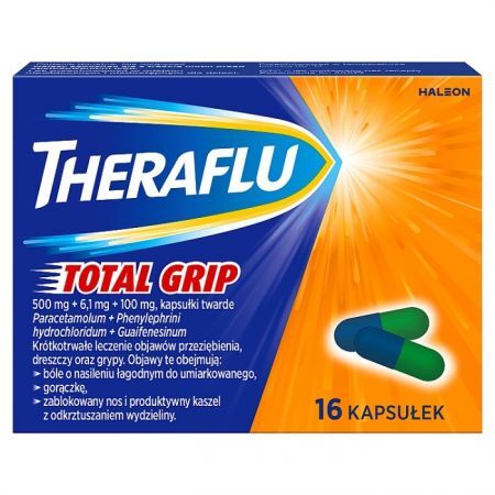 Theraflu Total Grip (500mg+6,1mg+100mg), 16 kapsułek