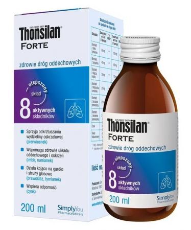 Thonsilan Forte, syrop, smak malinowy, dla dorosłych i dzieci po 3 roku życia, 200ml
