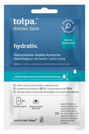 Tołpa Dermo Face Hydrativ, hialuronowa maska-kompres nawilżająca na twarz i pod oczy, 2x6ml