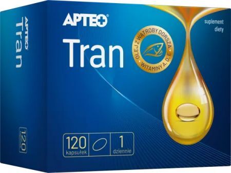 Tran, olej z wątroby dorsza, Apteo, 120 kapsułek