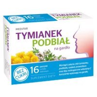 Tymianek i podbiał na gardło, smak malinowy, bez cukru, 16 pastylek do ssania