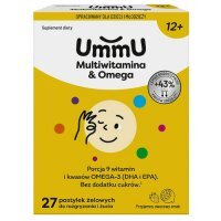 UmmU Multiwitamina&Omega, owocowy smak, dla dzieci od 12 lat, 27 pastylek żelowych do rozgryzania i żucia