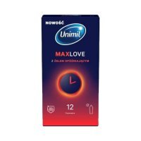 Unimil, prezerwatywy lateksowe Max Love, z żelem opóźniającym, 12 sztuk