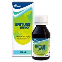 Unituss Junior 60mg/10ml, syrop, smak truskawkowy, dla dzieci powyżej 3 roku życia, 120ml
