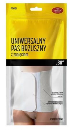 Uniwersalny pas brzuszny "30", z zapięciem, Pani Teresa, rozmiar L, kolor biały, 1 sztuka