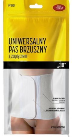 Uniwersalny pas brzuszny "30", z zapięciem, Pani Teresa, rozmiar M, kolor biały, 1 sztuka