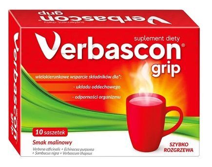 Verbascon Grip, proszek, smak malinowy, 10 saszetek