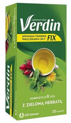 Verdin fix, mieszanka ziołowa, z zieloną herbatą, 20 saszetek