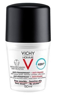 Vichy Homme, antyperspirant 48h, przeciw śladom na ubraniach, roll-on, 50ml