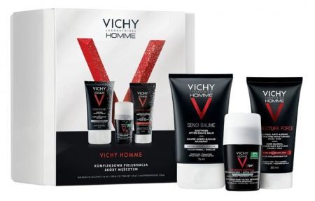 Vichy Homme, kojący balsam po goleniu, 75ml + krem przeciwzmarszczkowy do twarzy, 50ml + antyperspirant 72h, roll-on, 50ml