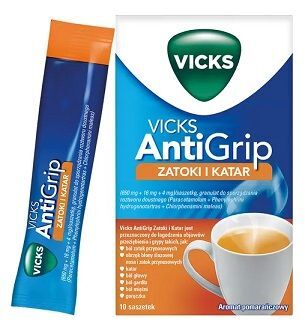 Vicks Antigrip Zatoki i Katar (650mg+16mg+4mg), granulat, 10 saszetek