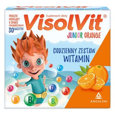 Visolvit Junior Orange, proszek musujący, smak pomarańczowy, po 3 roku życia, 30 saszetek