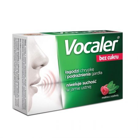 Vocaler bez cukru, smak malina z szałwią, 12 pastylek do ssania