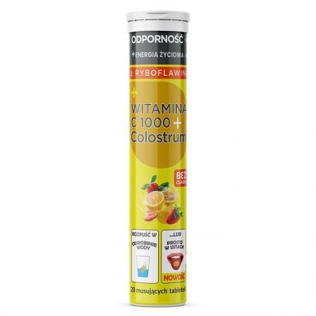 Witamina C 1000 + Colostrum, smak pomarańczowo-cytrynowy, 20 tabletek musujących