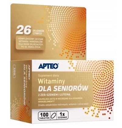 Witaminy dla seniorów z żeń-szeniem i luteiną Apteo, 100 tabletek