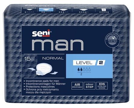 Wkładki urologiczne Seni Man Normal, Level 2, chłonność 2/5, 15 sztuk