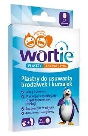 Wortie, plastry do usuwania brodawek i kurzajek, po 4 roku życia, 15 sztuk