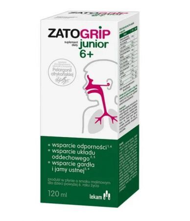 Zatogrip Junior 6+, syrop dla dzieci powyżej 6 roku życia, smak malinowy, 120ml