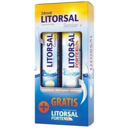 Zdrovit Litorsal Senior+, smak pomarańczowy, 24 tabletki musujące + Litorsal Forte, smak mango-marakuja, 24 tabletki musujące