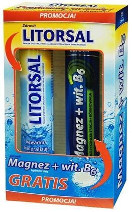 Zdrovit Litorsal, smak cytrynowo-miętowy, 24 tabletki musujące + Zdrovit, Magnez z witaminą B6, smak cytrynowy, 24 tabletki musujące