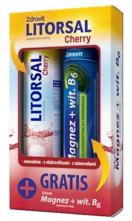 Zdrovit Litorsal, smak wiśniowy, 24 tabletki musujące + magnez z witaminą B6, smak cytrynowy, 24 tabletki musujące