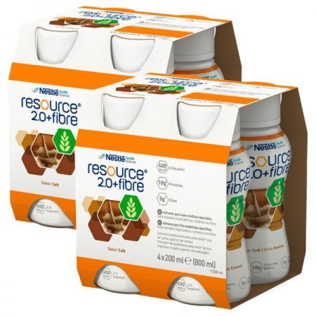 ZESTAW Resource 2.0+ Fibre, produkt odżywczy wysokoenergetyczny, smak kawowy, płyn, 8x200ml + Resource, losowa butelka, 200ml