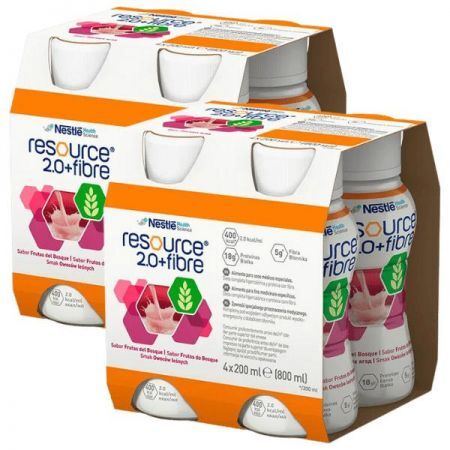 ZESTAW Resource 2.0+ Fibre, produkt odżywczy wysokoenergetyczny, smak owoców leśnych, płyn, 8x200ml + Resource, losowa butelka, 200ml
