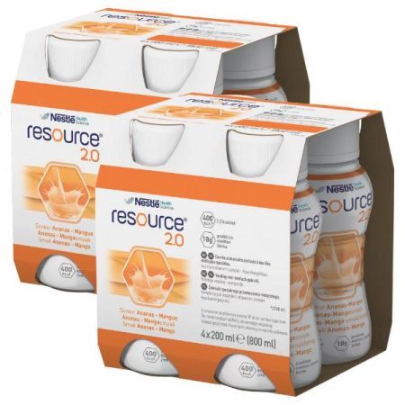ZESTAW Resource 2.0, produkt odżywczy wysokoenergetyczny, smak ananas-mango, płyn, 8x200ml + Resource, losowa butelka, 200ml
