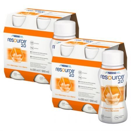 ZESTAW Resource 2.0, produkt odżywczy wysokoenergetyczny, smak morelowy, płyn, 8x200ml + Resource, losowa butelka, 200ml
