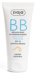 Ziaja BB, aktywny krem na niedoskonałości, skóra tłusta i mieszana, odcień naturalny, SPF 15, 50ml