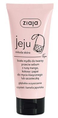 Ziaja Jeju Młoda Skóra, białe mydło do twarzy przeciw sebum, z nutą mango, kokosa i papai, 75ml