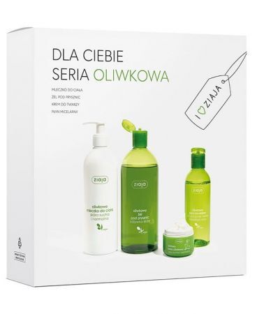 Ziaja Oliwkowa, płyn micelarny, 200ml + żel pod prysznic, 500ml + mleczko do ciała, 400ml + krem, 50ml