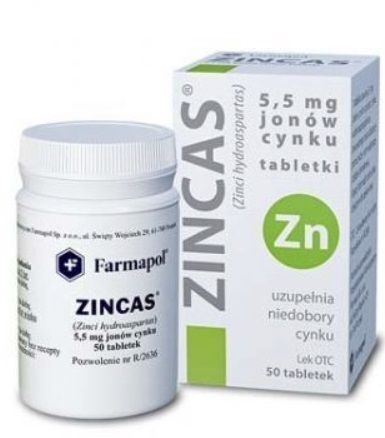 Zincas, 5,5mg jonów cynku, 50 tabletek